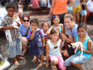 karen and kids at market